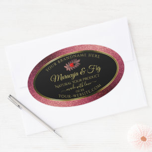 Burgundy Glitzer Black Product Labels Niedlich Lad Ovaler Aufkleber