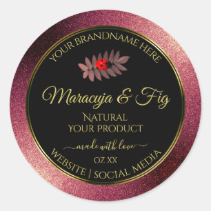 Burgundy Glitzer Black Product Labels Niedlich Lad Runder Aufkleber