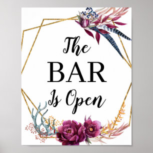 Burgundy Glitzer Die Bar ist offen für Hochzeitssa Poster