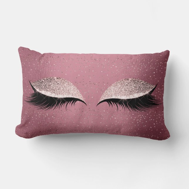 Burgundy Glitzer Lashes Augen Rose Makeup Sleep Lendenkissen (Vorderseite)