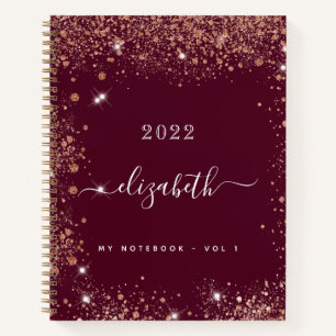 Burgundy Glitzer Staub Name Skript-Tagebuch Notizbuch