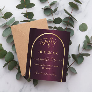 Burgundy gold 50. Geburtstagskarte Save the Date