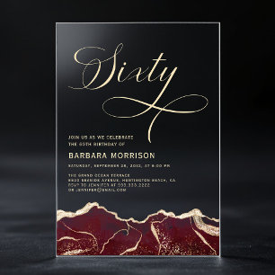 Burgundy Gold Agate 60. Geburtstagsparty Acryleinladungen