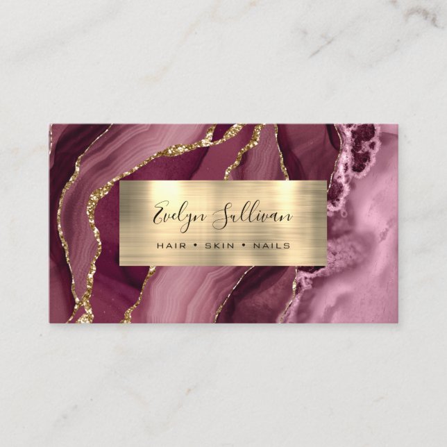 Burgundy Gold Agate Business Card Visitenkarte (Vorderseite)