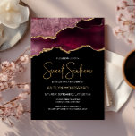 Burgundy Gold Agate Dark Sweet 16 Geburtstagsparty Einladung<br><div class="desc">Diese trendige 16 . Geburtstag-Geburtstagseinladung zeigt ein Aquarellbild eines agaten Geodes in Bordeaux-Farbtönen mit goldenen Imitaten. Die Worte "16 . Geburtstag" erscheinen in Imitaten goldenen Glitzer in dekorativen modernen Handschrift Schriftart. Passen Sie den Namen der Ehre in goldfarbenem Text an und die Details in Weiß. Das gleiche bordeauxfarbene Bild wird...</div>