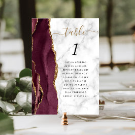 Burgundy Gold Agate Marble Wedding Tischnummer