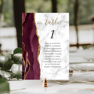 Burgundy Gold Agate Marble Wedding Tischnummer