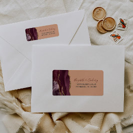 Burgundy Gold Agate Peach Wedding Rücksendeadresse