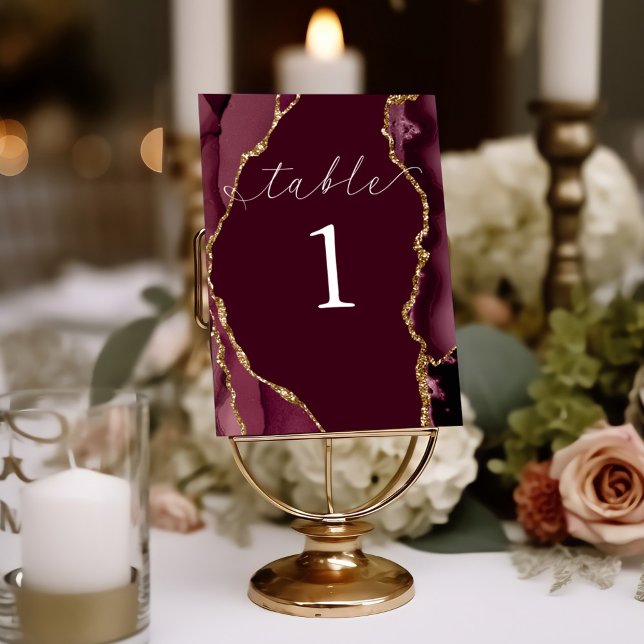 Burgundy & Gold Agate Table Card Tischnummer (Von Creator hochgeladen)