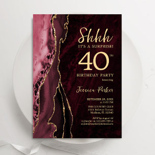 Burgundy Gold Agate Überraschung 40. Geburtstag Einladung