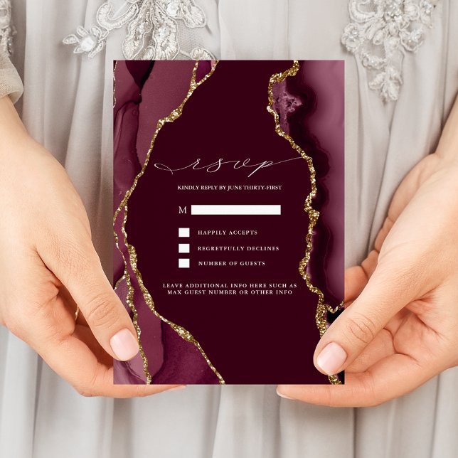 Burgundy & Gold Agate Wedding RSVP Einladung (Von Creator hochgeladen)