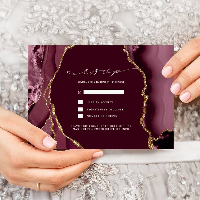 Burgundy & Gold Agate Wedding RSVP Einladung (Von Creator hochgeladen)
