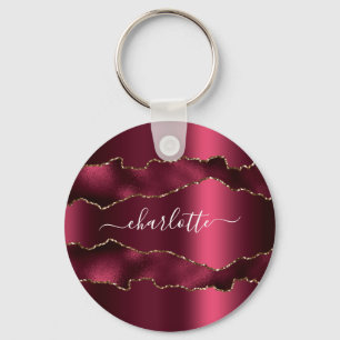 Burgundy Gold Age Marmornamenskript Schlüsselanhänger