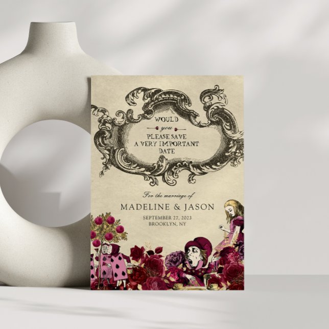 Burgundy Gold Alice im Wunderland Wedding Save The Date (Von Creator hochgeladen)