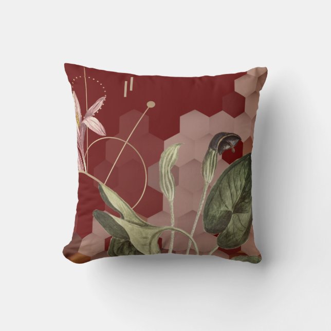 Burgundy & Gold Artistic Floral Ombre Hexagon Kissen (Vorderseite)