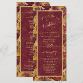 Burgundy & Gold Autumn Leaves Elegant Wedding Programm