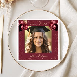 Burgundy Gold Balloons Graduation Party Photo Serviette