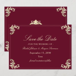 Burgundy Gold Baroque Wedding Save The Date