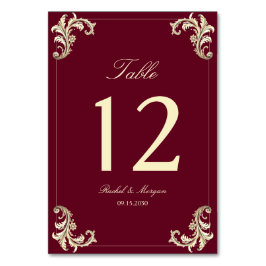 Burgundy Gold Baroque Wedding Tischnummer