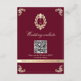 Burgundy Gold Baroque Wedding Website QR Card Begleitkarte