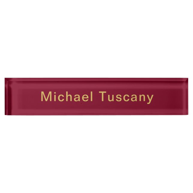 Burgundy Gold Beruflich Trendy Minimalistisch Text Namensplakette (Vorderseite)