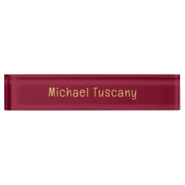 Burgundy Gold Beruflich Trendy Minimalistisch Text Namensplakette