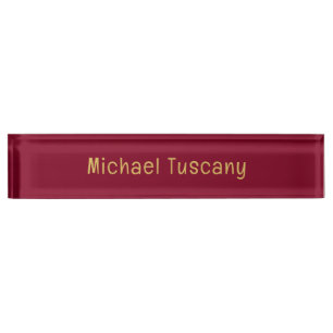 Burgundy Gold Beruflich Trendy Minimalistisch Text Namensplakette