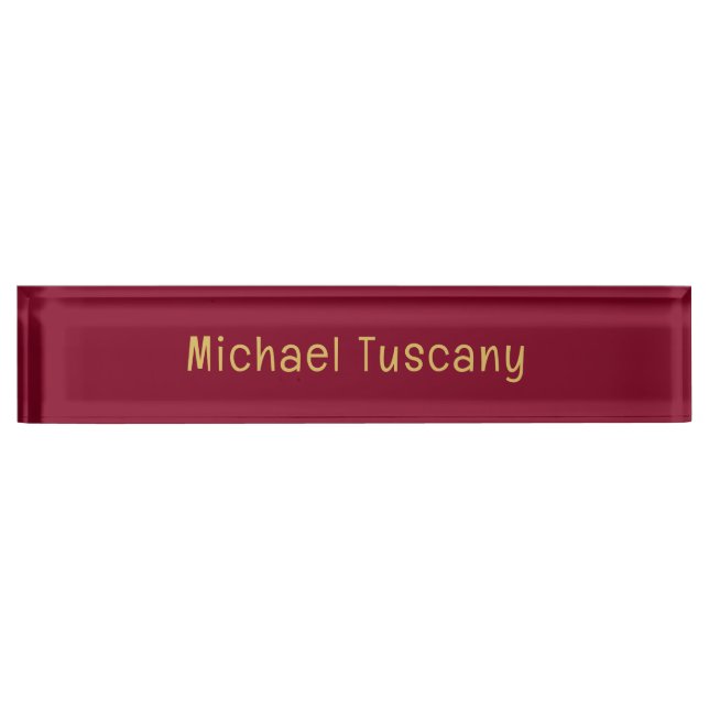 Burgundy Gold Beruflich Trendy Minimalistisch Text Namensplakette (Vorderseite)