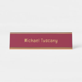 Burgundy Gold Beruflich Trendy Minimalistisch Text Schreibtischnamensplakette