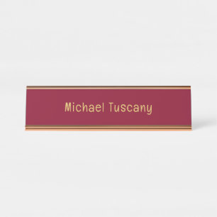 Burgundy Gold Beruflich Trendy Minimalistisch Text Schreibtischnamensplakette