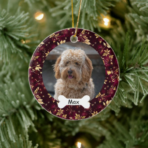 Burgundy Gold Blätter Custom Pet Puppy Dog Foto Keramik Ornament