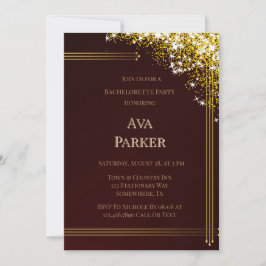 Burgundy Gold Blüh Glitzer Junggeselinnen-Abschied Einladung