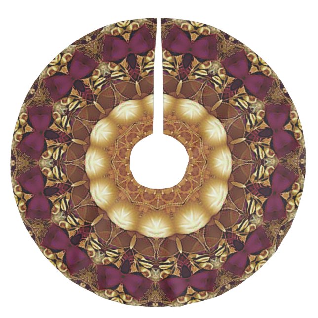 Burgundy Gold Blume Holiday Tree Skirt Polyester Weihnachtsbaumdecke (Vorderseite)
