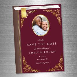 Burgundy Gold Book Wedding Save The Date Card Magneteinladung