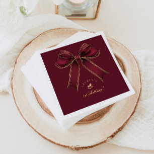 Burgundy Gold Bow Rocking Horse Luxury Geburtstag Serviette