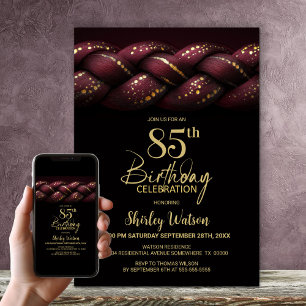Burgundy Gold Braid 85. Geburtstagsparty Einladung