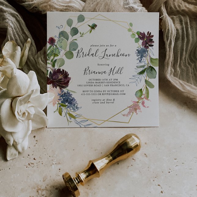 Burgundy Gold Bridal Luncheon Brautparty Einladung (Von Creator hochgeladen)