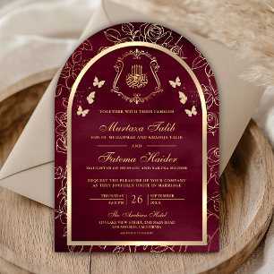 Burgundy Gold Butterfly Arch Muslime Hochzeit Einladung