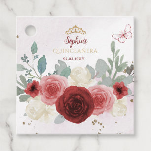 Burgundy Gold Butterfly Tiara Floral Quinceañera Geschenkanhänger