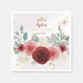 Burgundy Gold Butterfly Tiara Floral Quinceañera Serviette