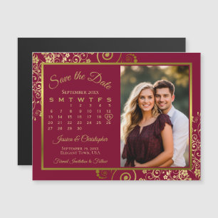 Burgundy & Gold Calendar Foto Rett Date Magnet