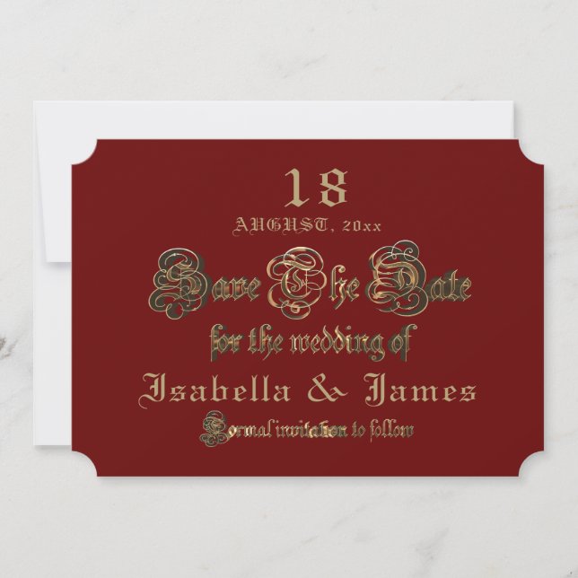 Burgundy Gold Calligrafy Wedding rettet das Datum Save The Date (Vorderseite)