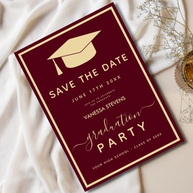 Burgundy Gold Classic Abschluss Save the Date (Von Creator hochgeladen)