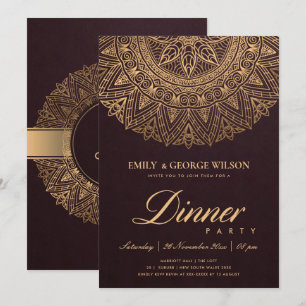 BURGUNDY GOLD CLASSIC VERZIERT MANDALA DINNER PART EINLADUNG