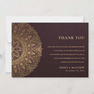 BURGUNDY GOLD CLASSIC VERZIERT MANDALA WEDD DANKESKARTE