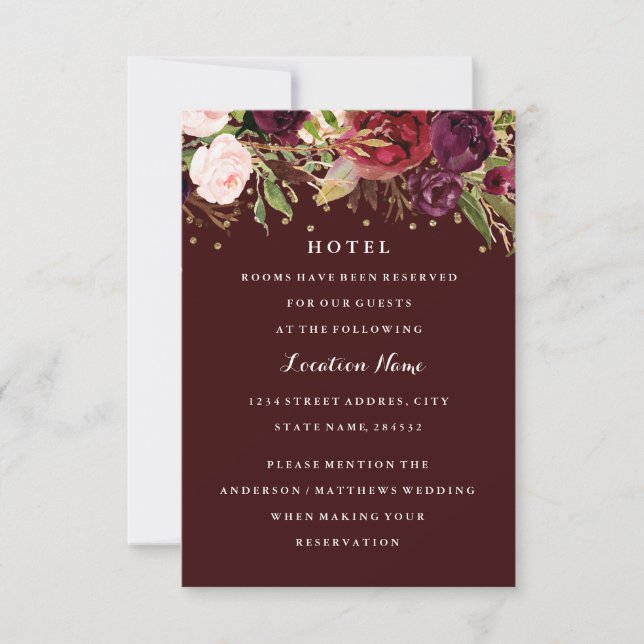 Burgundy Gold Confetti Floral Hochzeit im Herbst H Einladung (Vorderseite)