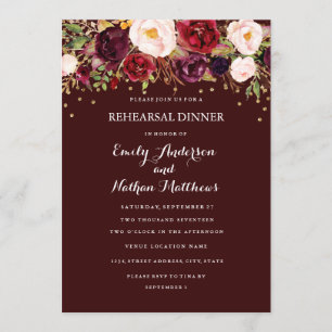 Burgundy Gold Confetti Probe Dinner Einladung