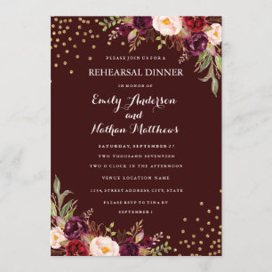 Burgundy Gold Confetti Probe Dinner Einladung