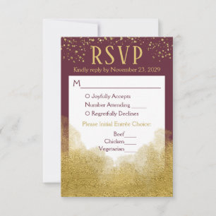 Burgundy Gold Confetti UAWG Wedding Response Meal RSVP Karte