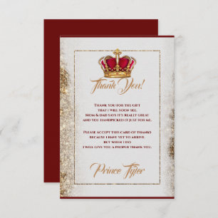 Burgundy & Gold Crown Baby Dusche Danke Karte